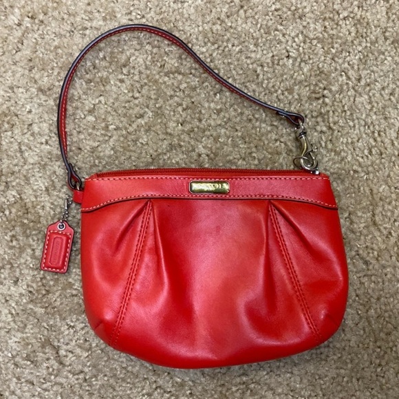 Coach Red Leather Wristlet Clutch Bag - Picture 1 of 4